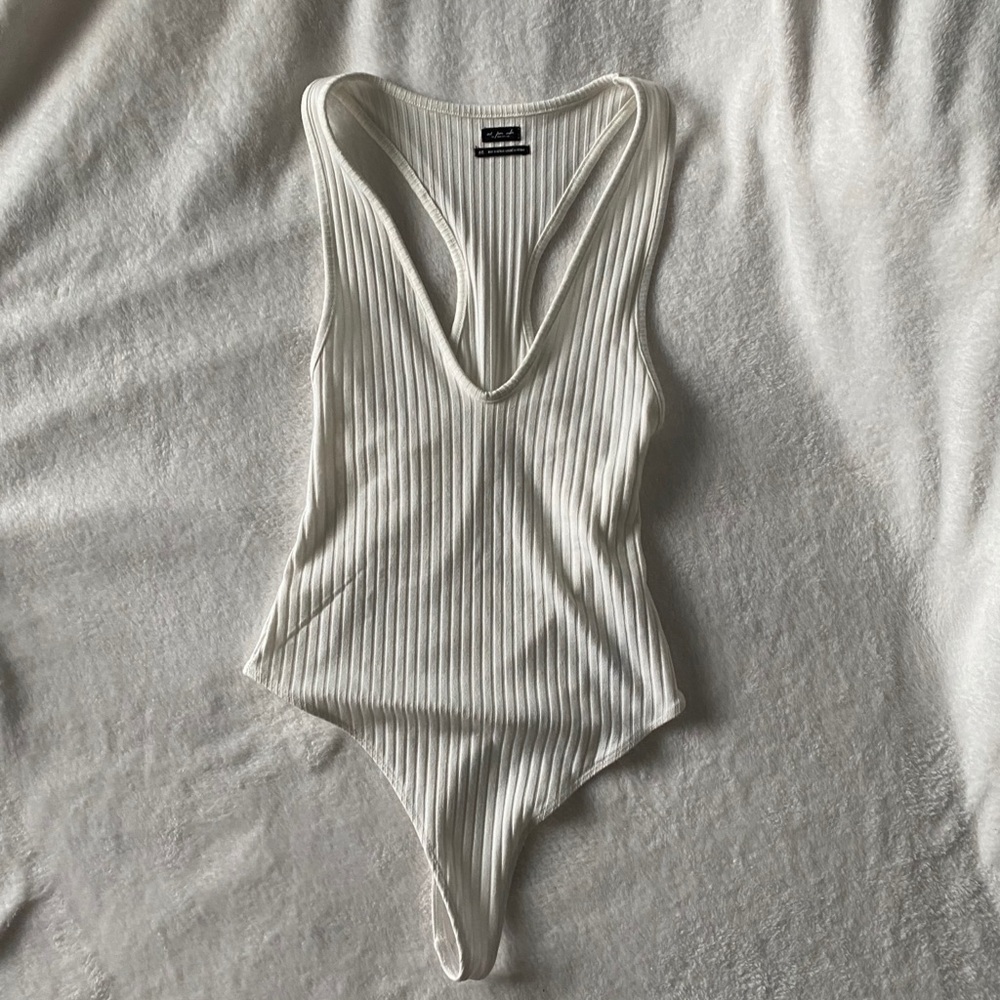 Urban Outfitters Deep V Racerback White Bodysuit